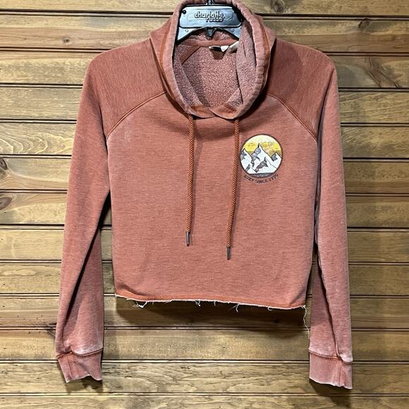 Roxy Cropped Rust Hoody Graphics Size XS Ray Hem Urban City - Picture 9 of 10